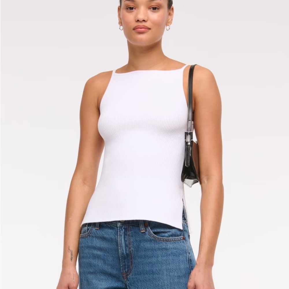 Abercrombie & Fitch White Fitted Sleeveless Tank Top - OTTOMAN APRON TANK